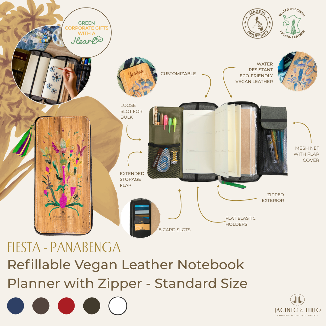 Refillable Vegan Leather Fiesta Traveler's Notebook Planner with Zipper - Standard Size
