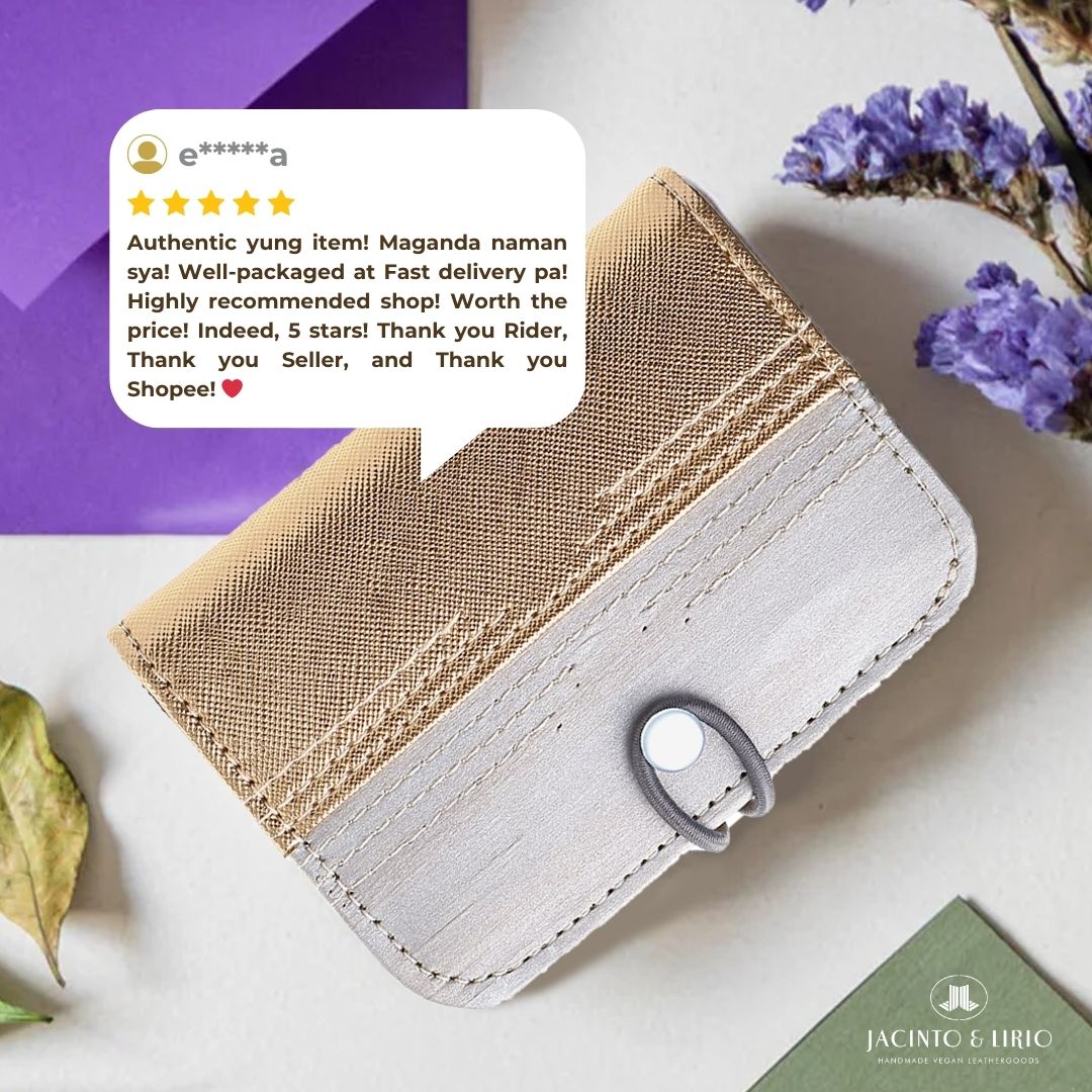 A positive review on the beauty and quality of a vegan leather card wallet