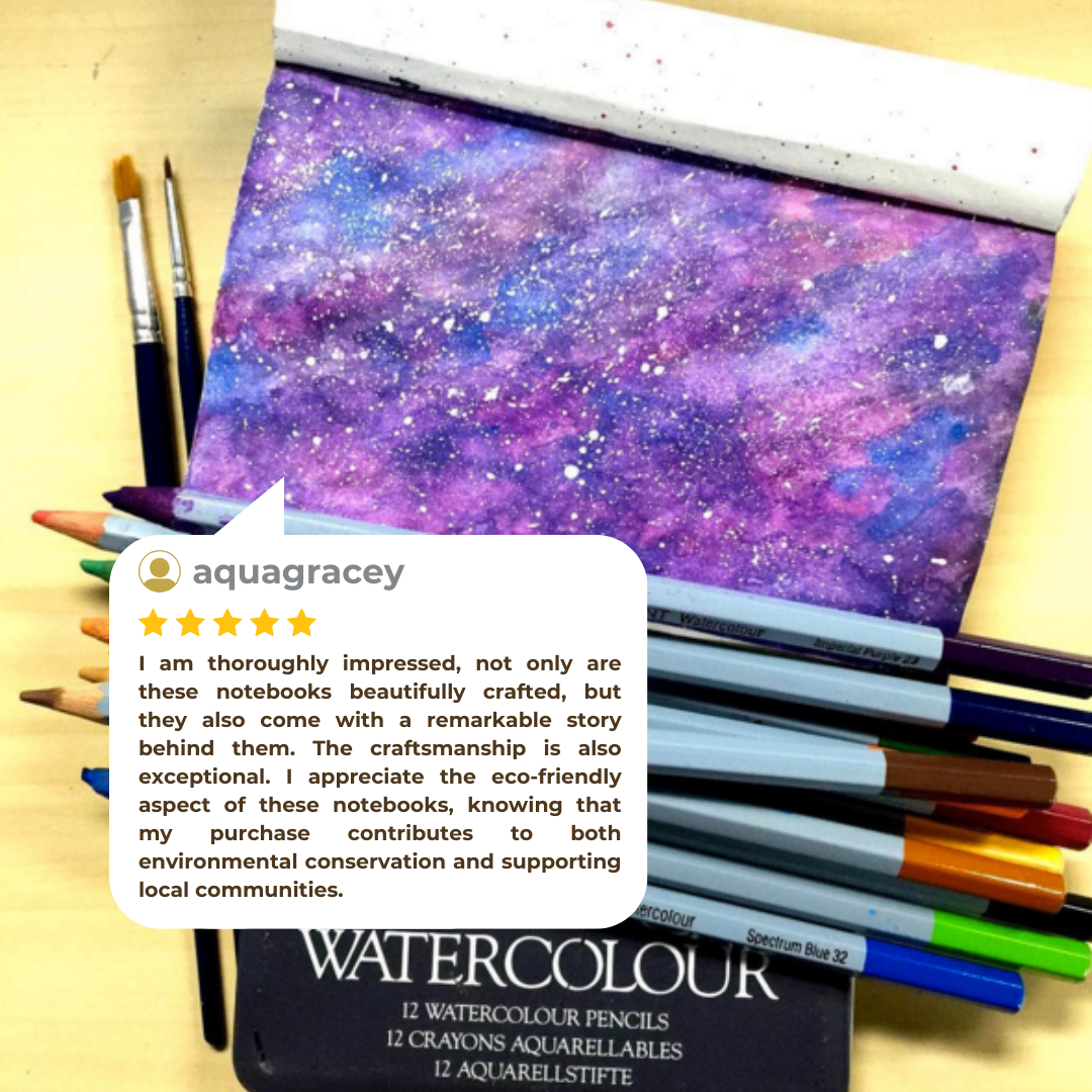 A positive review by a customer on a watercolor notebook by Jacinto & Lirio.