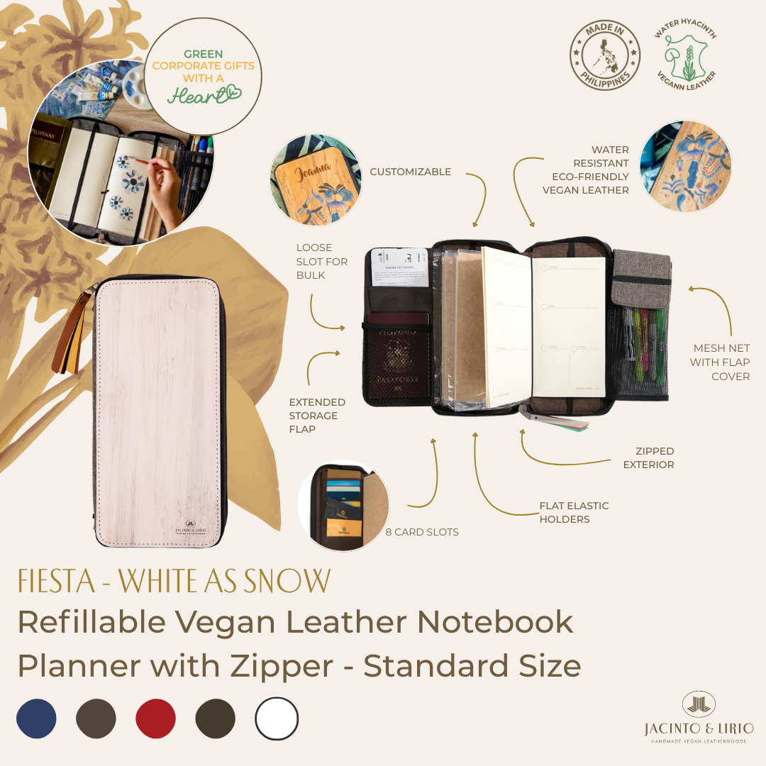 Refillable Vegan Leather Fiesta Traveler's Notebook Planner with Zipper - Standard Size