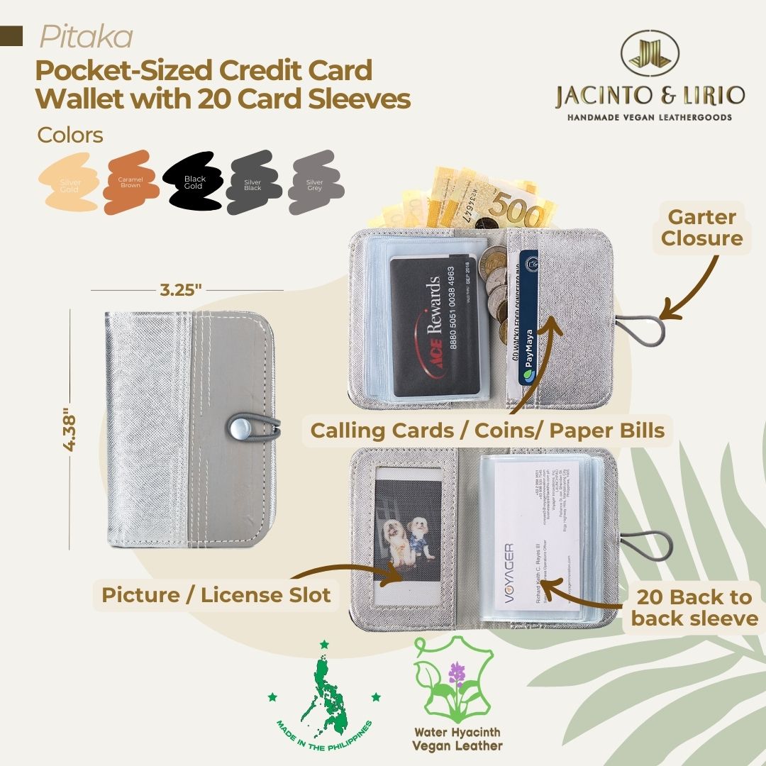 A gray and glittery white pocket-sized credit card wallet with 20 card sleeves