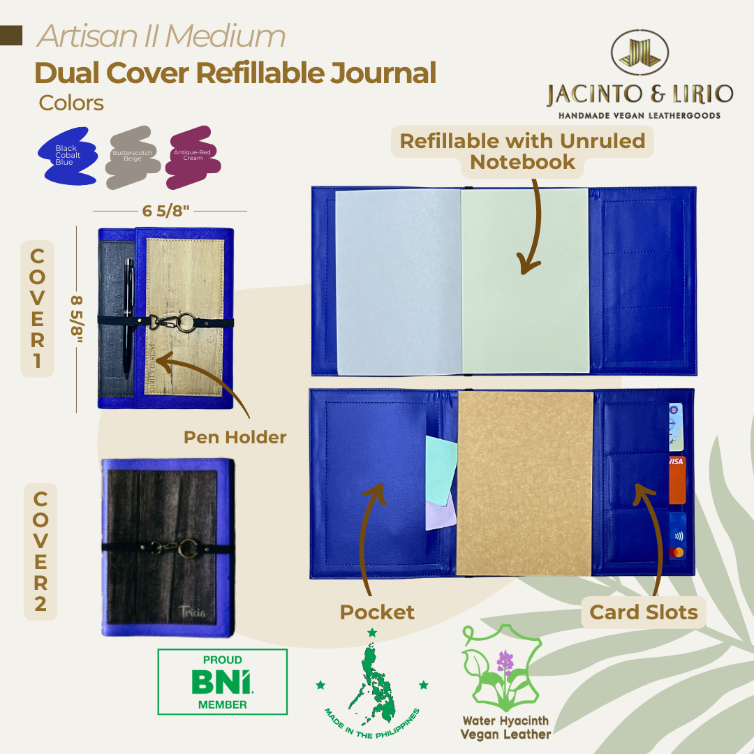 Artisan II Medium Dual Cover Refillable Vegan Leather Journal + 1pc Artisan II Mini Dual Cover Passport Holder and Refillable Journal Bundle - Jacinto & Lirio