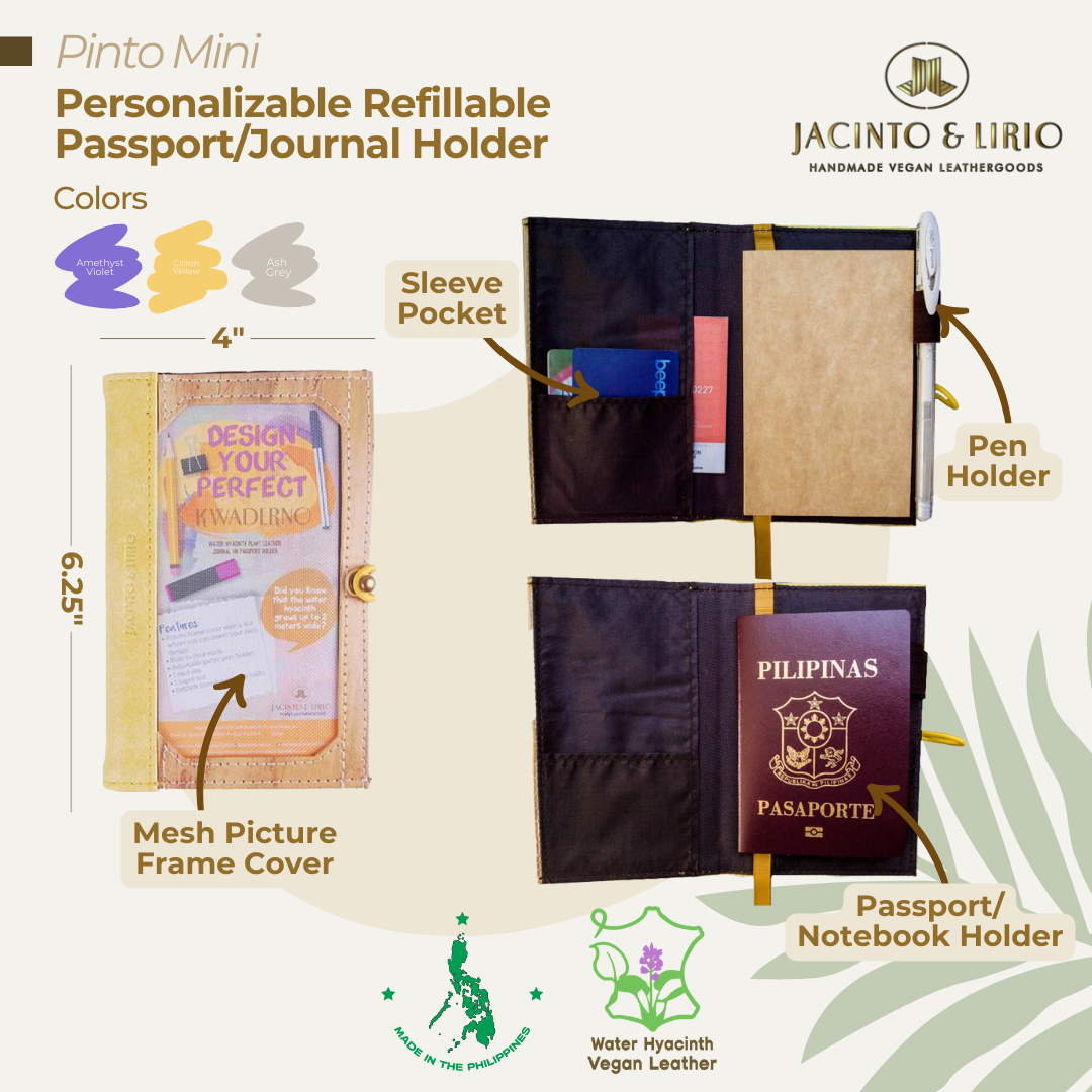 Front and inner view of a personalizable passport or journal holder in citron yellow.
