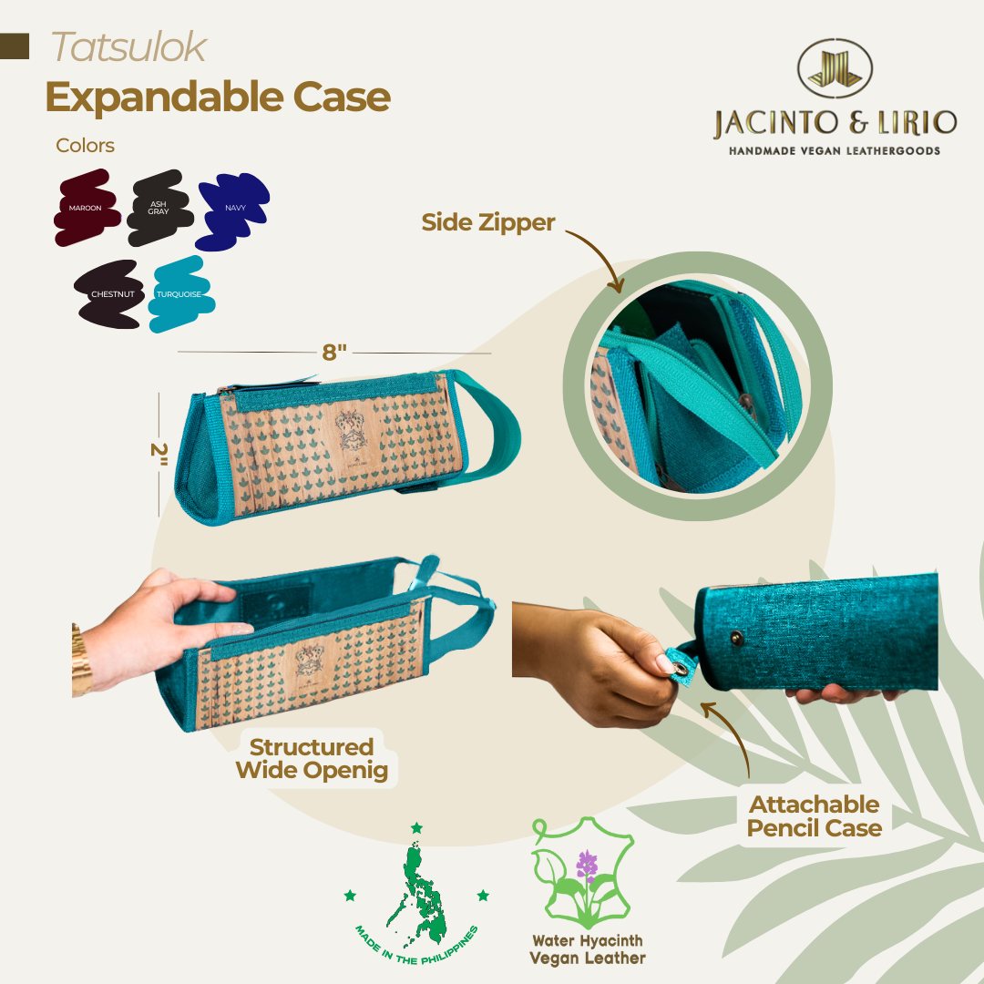 Expandable pencil case with wristlet in turquoise.