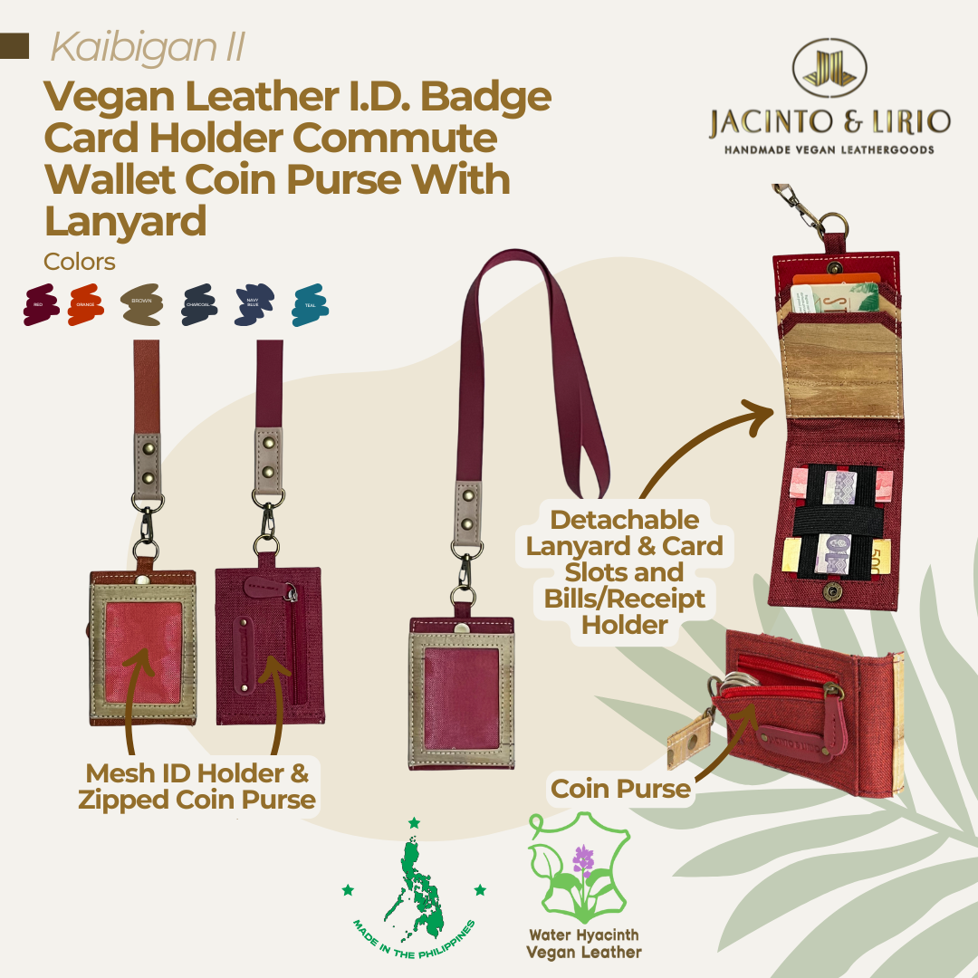 Kaibigan II Vegan Leather ID Badge Card Holder Commute Wallet Coin Purse with Leather Lanyard