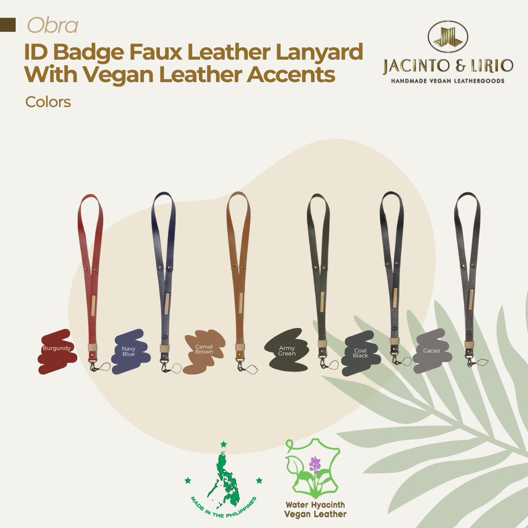 Six vibrant color variations of lanyards made of faux and vegan leather.