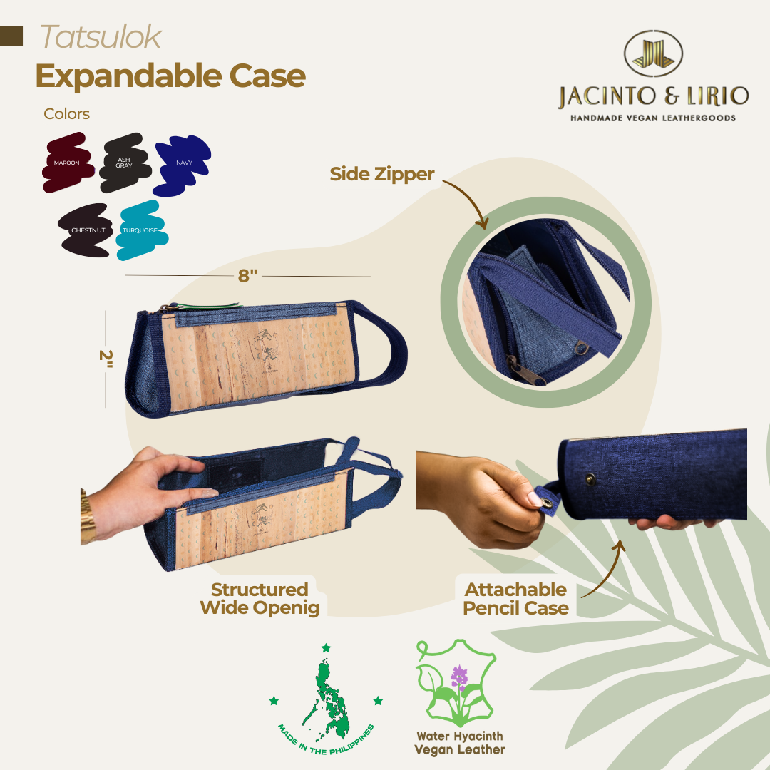 Expandable pencil case with wristlet in navy.