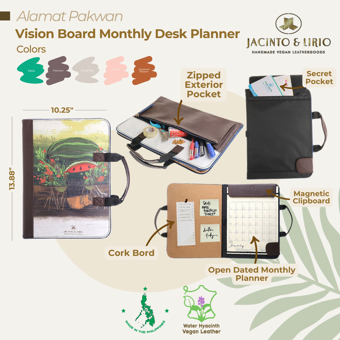 Multifunctional desk planner in Alamat ng Pakwan variation with magnetic clipboard and pockets for easy storing of valuables.