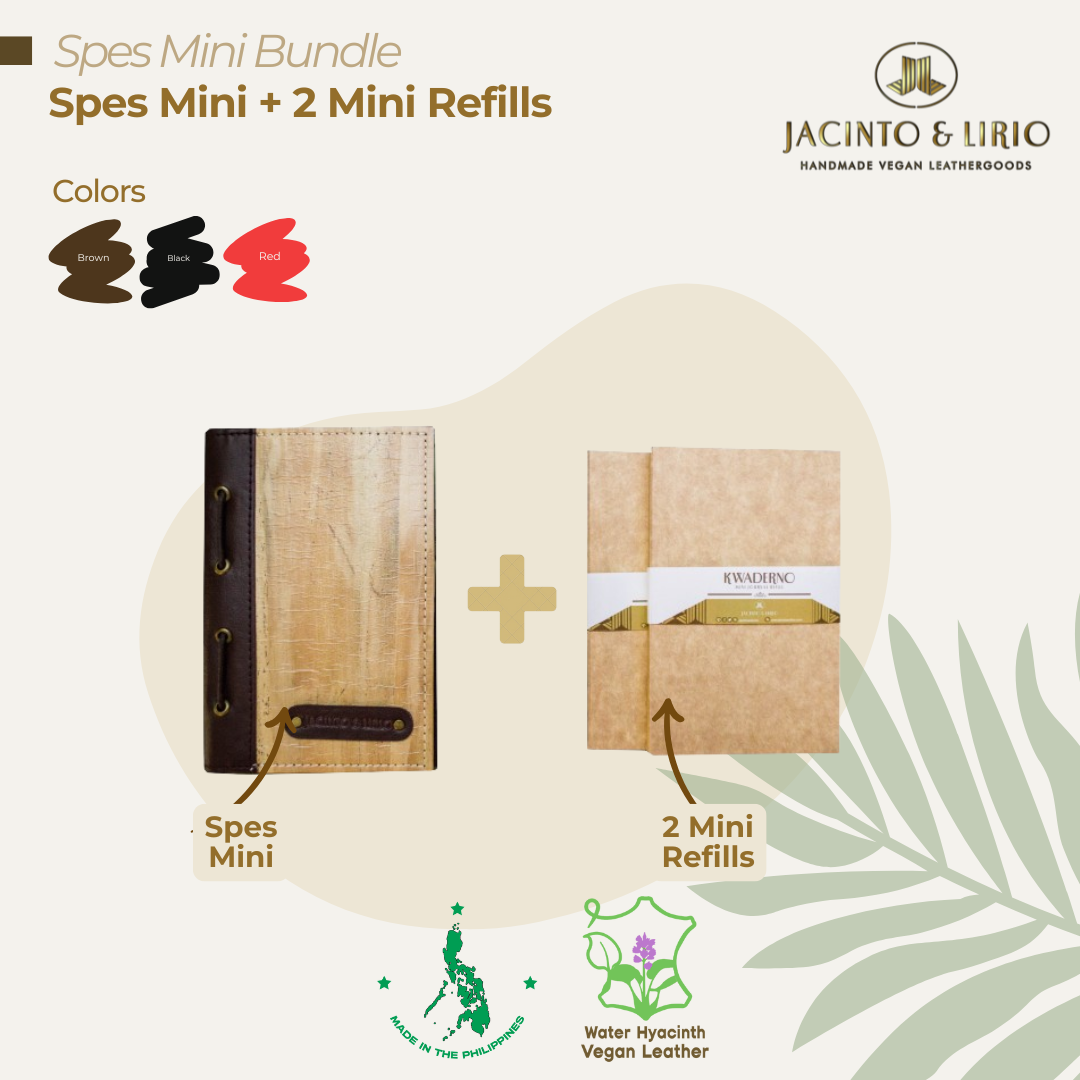 Bundle composed of a mini-sized journal sleeve in brown and two mini refills of cream paper.