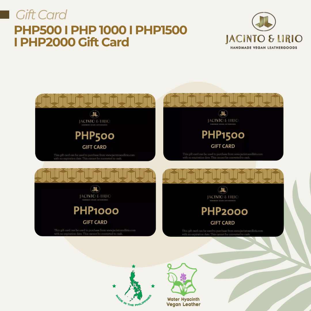 Four variations of Jacinto & Lirio giftcards with increasing value.