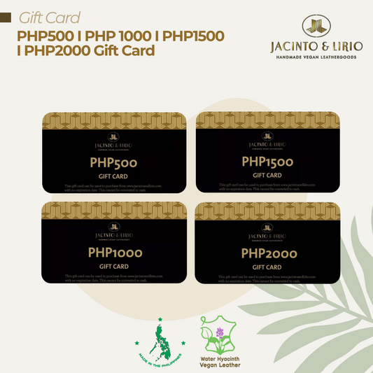 Four variations of Jacinto & Lirio giftcards with increasing value.