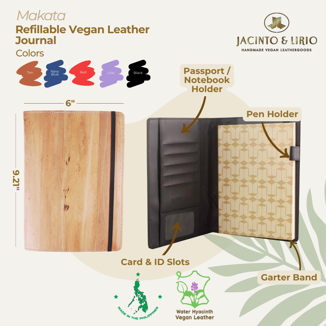 A black refillable vegan leather journal that comes with multiple card slots on in the inside.