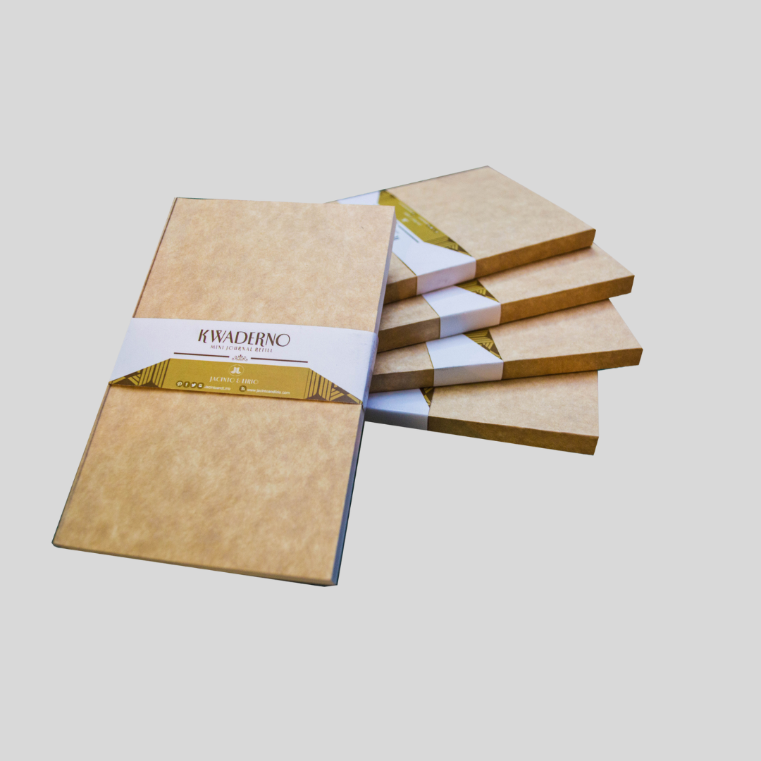 five pieces of Blank Notebook Kwaderno Refill Inserts with brown paperboard exterior