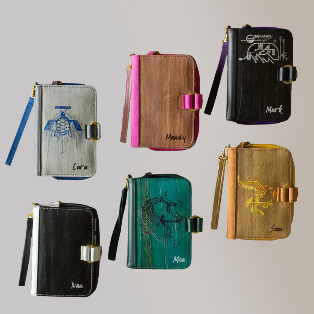 Six handy journals with attached wristlets made of vegan leather in different complimentary color variations.