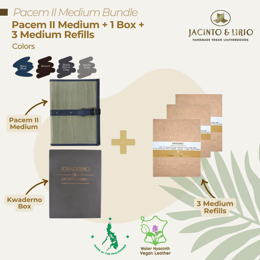 A bundle composed of a classy navy blue journal, gift box packaging, and three medium notebook refills as perfect gifts for notetakers and jetsetters.