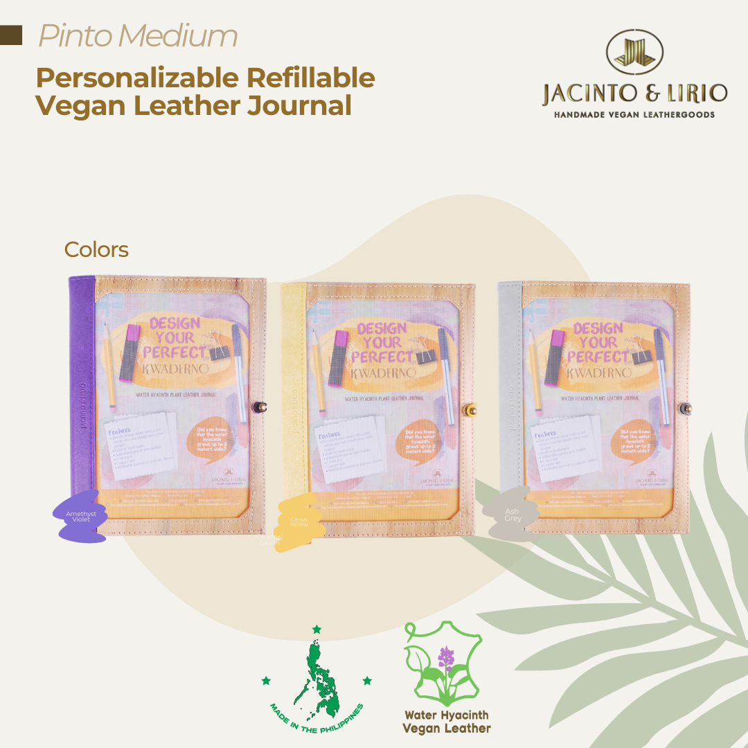 Three color variations of a vegan leather journal with a picture frame cover.