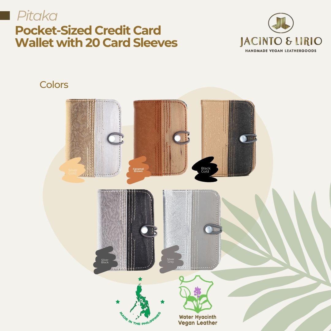 Five color variations of a dual-toned card wallet