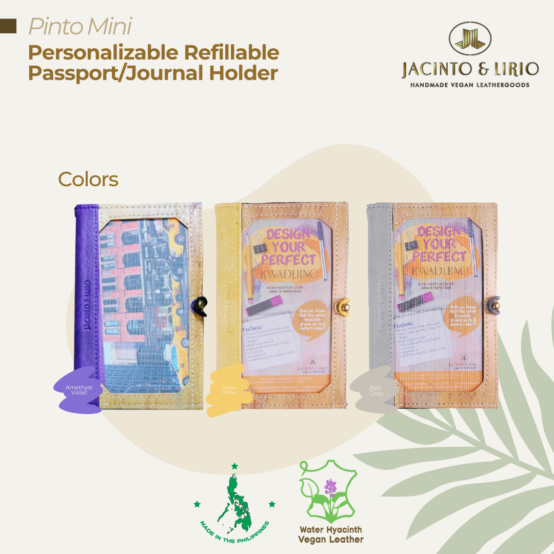 Three vibrant color variations of a personalizable journal or passport holder.