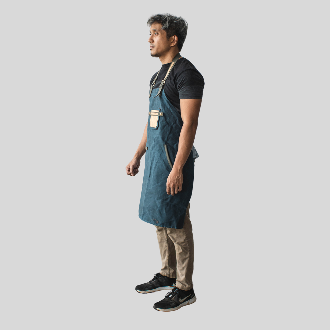 Water Resistant Waxed Canvas Vegan Leather Family Matching Apron with Adjustable Neck Strap, Chest Pockets and Pen Holder for Adult and Child