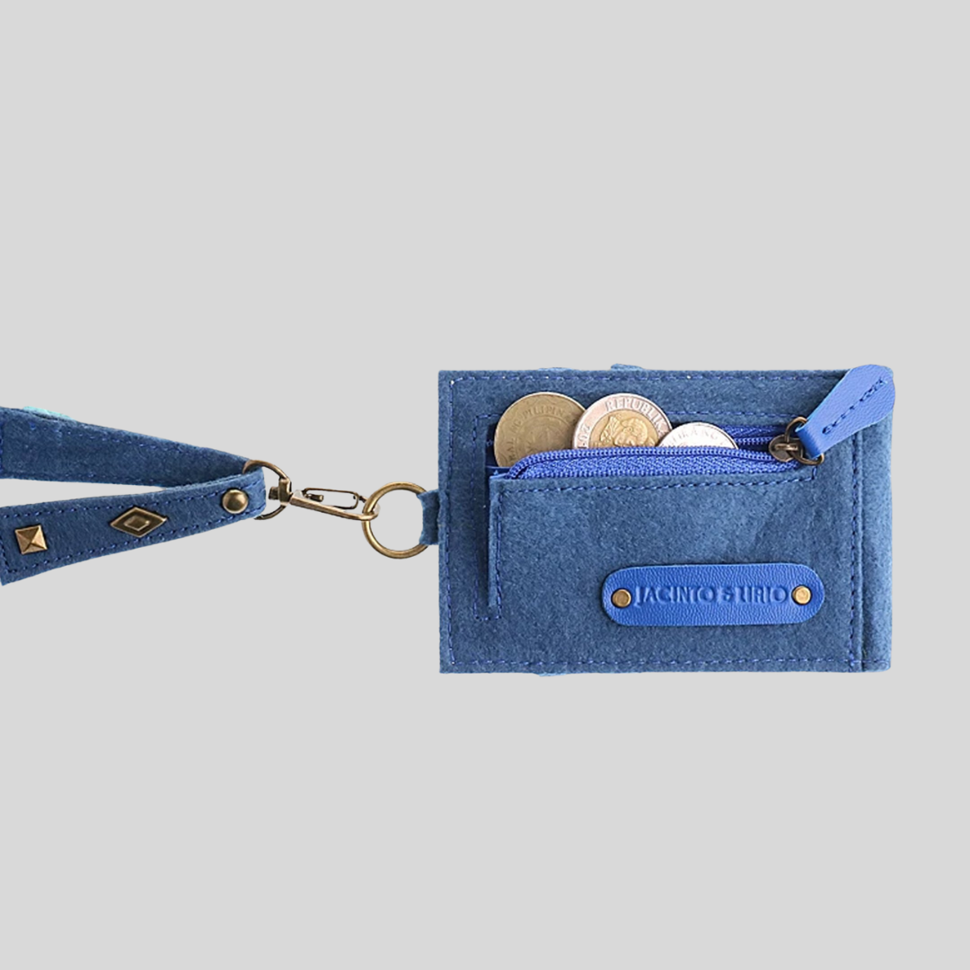 A ID lanyard that doubles as a coin purse with an embedded mini wallet in its back side