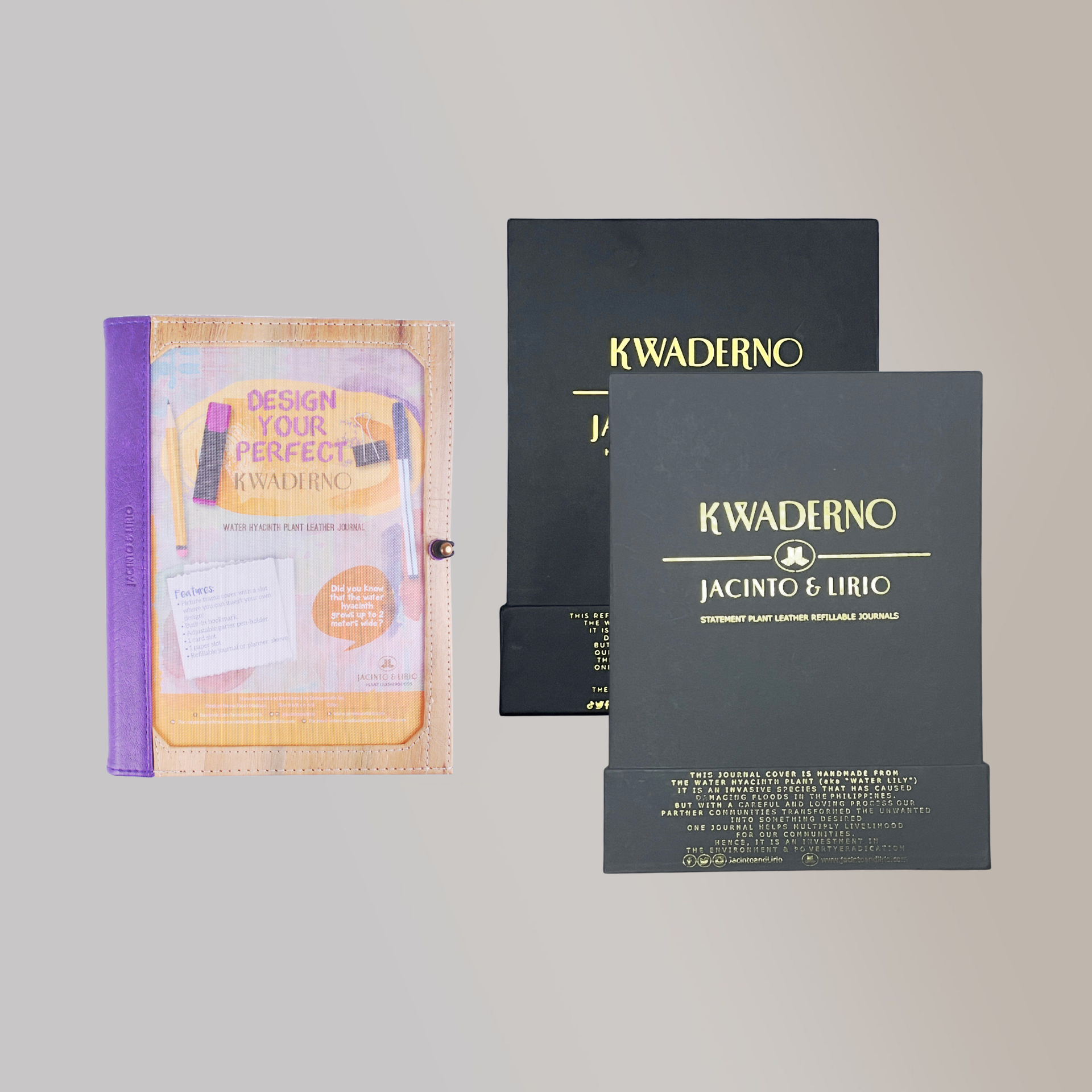 Pinto Medium Personalizable Passport Holder or Refillable Vegan Leather Journal + 1pc Gift Box Packaging Bundle - Jacinto & Lirio