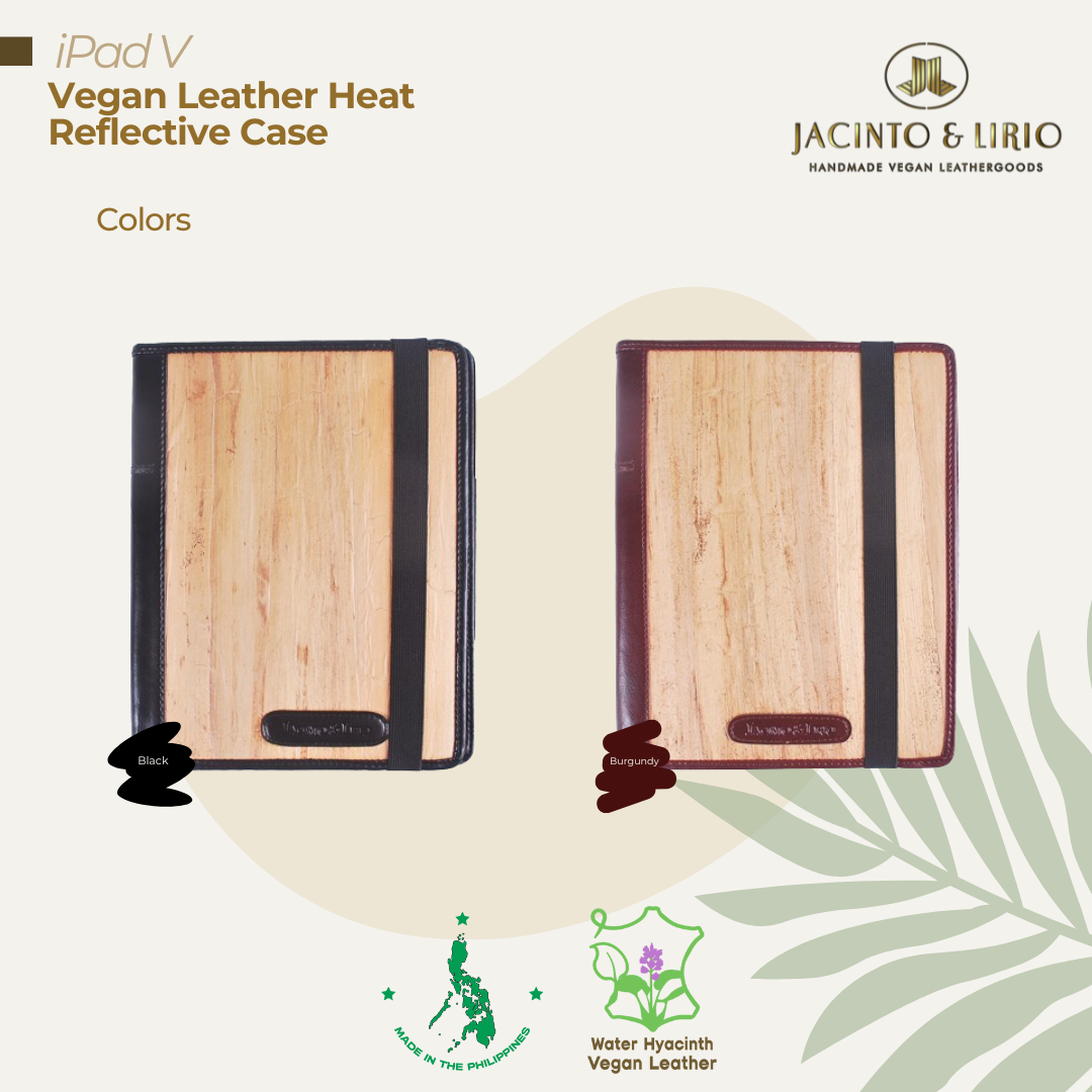Two vibrant color variations of a heat reflective iPad case made of vegan leather.