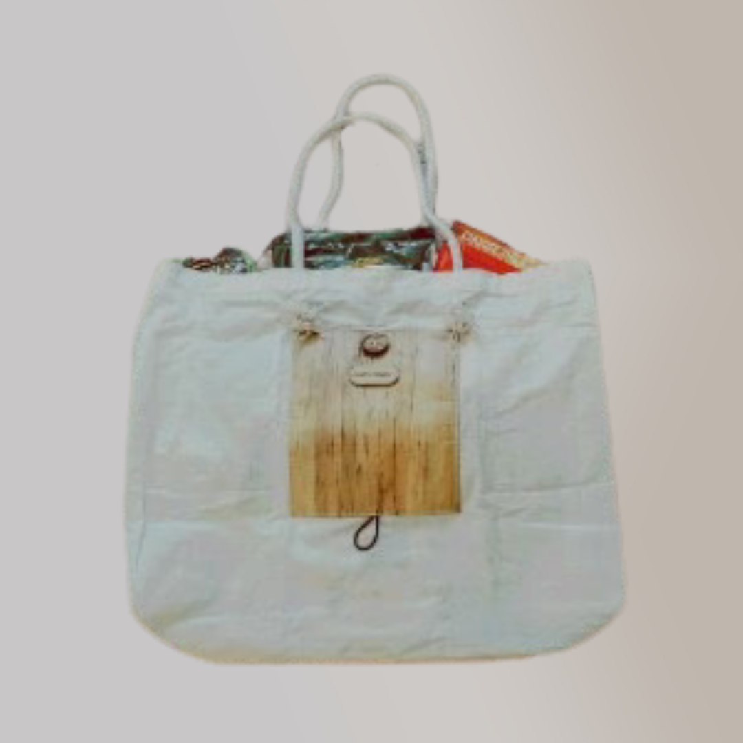 Foldable Canvas Tote Bag with Vegan Leather with Coconut Button - Jacinto & Lirio