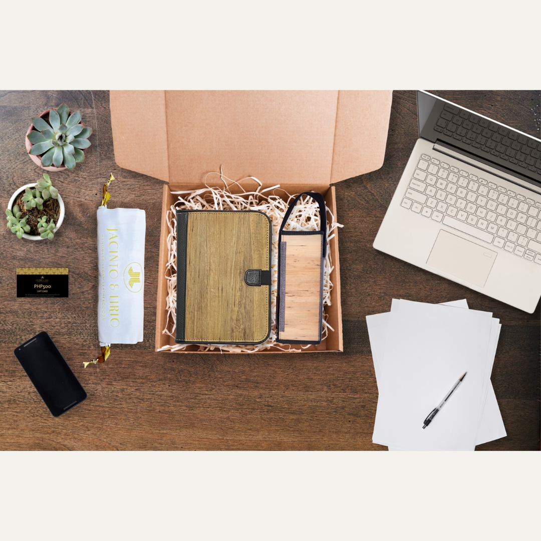 Laró A5 Traveler’s Journal Wallet and Tatsulok Expandable Rectangular Vegan Leather Pencil Case Personalized Bundle