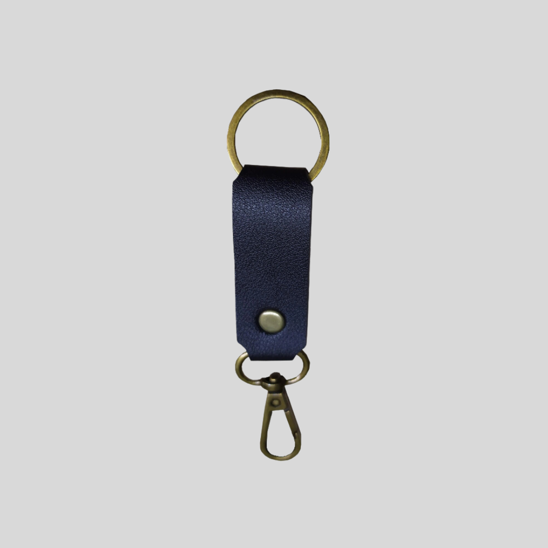 A royal blue leather key ring holder