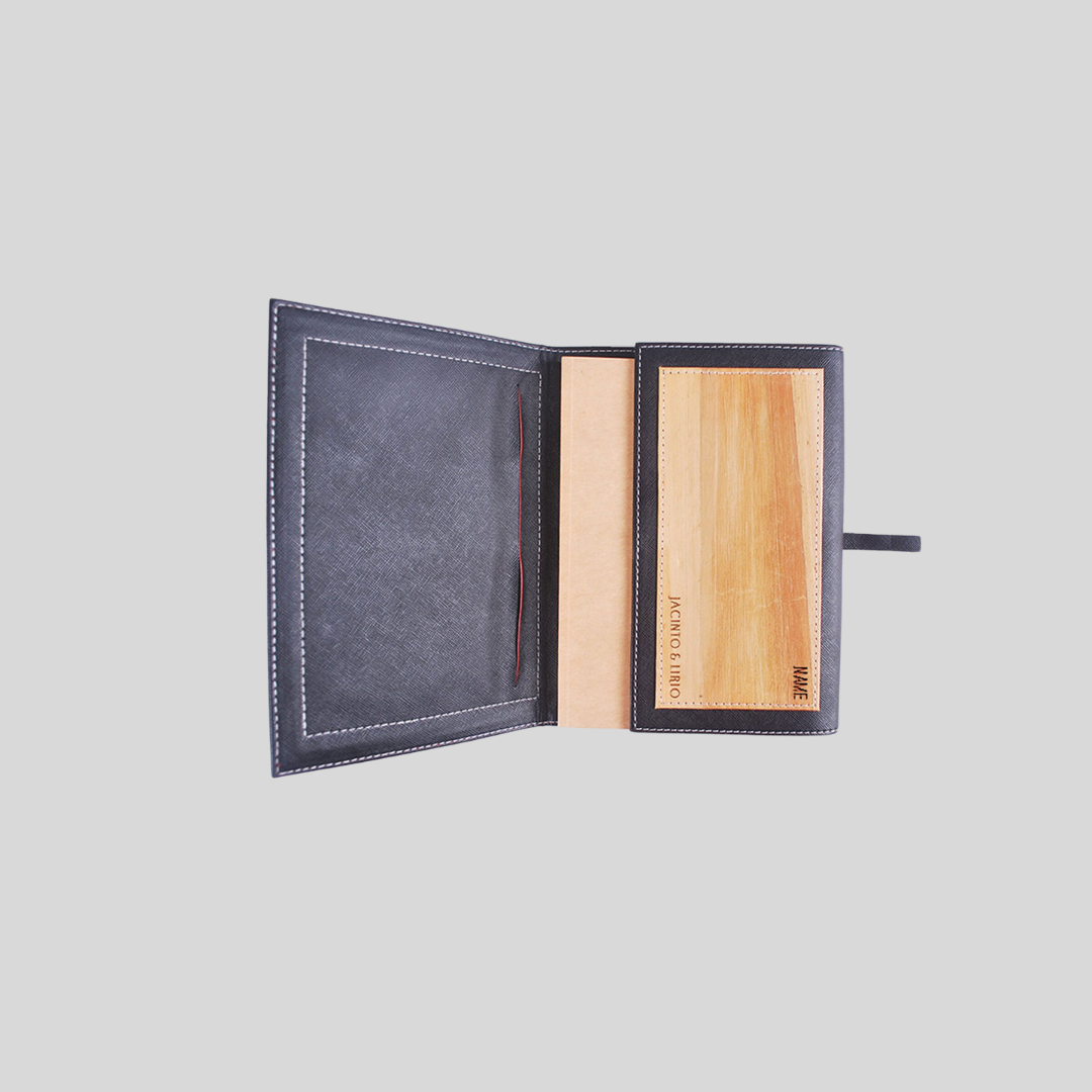 The inner flap of a two-flap covered notebook being shown