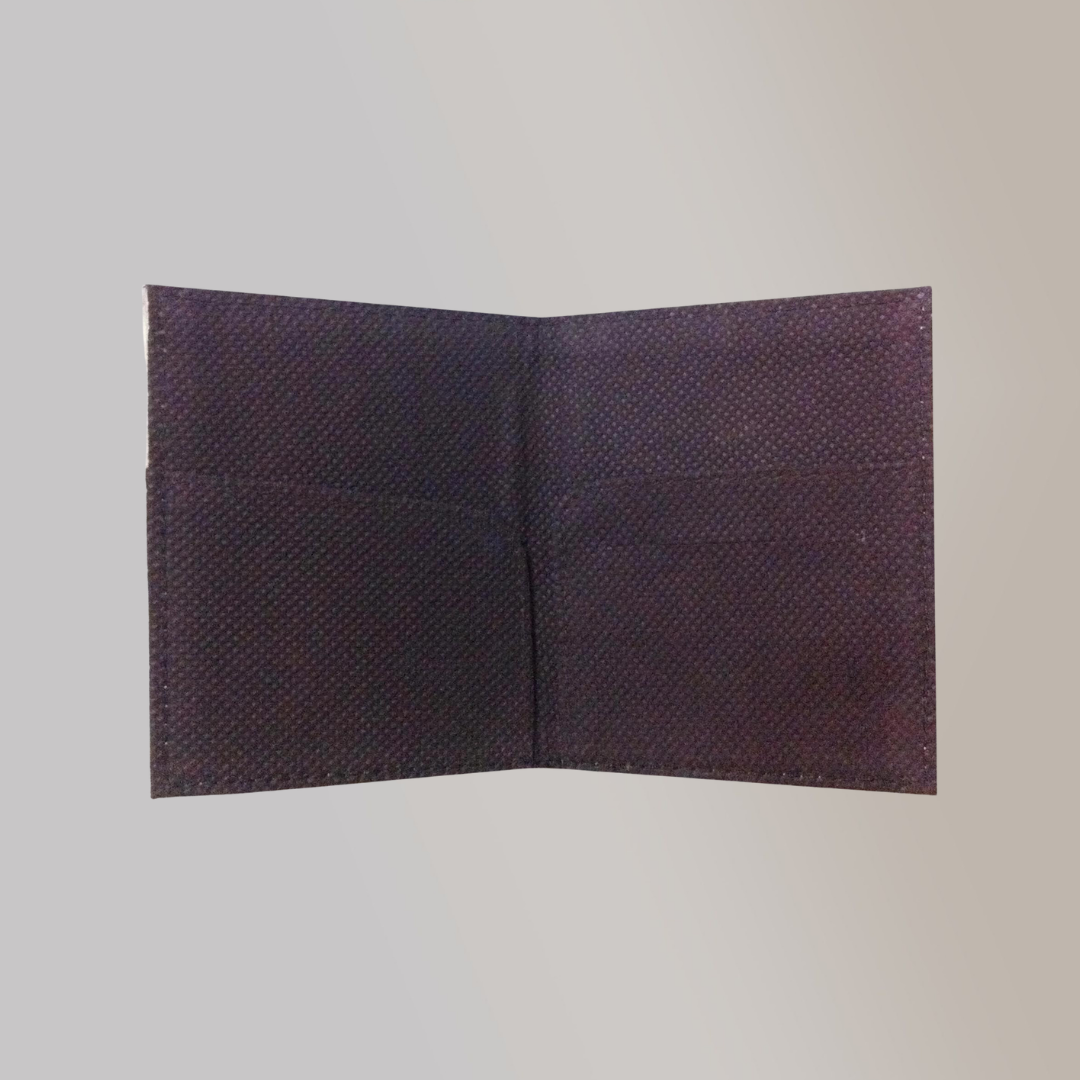 An almost perfectly square brown keycard holder for hotels.