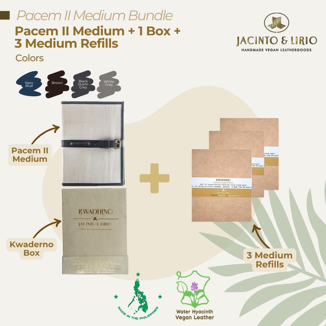 A bundle composed of a classy black storm grey journal, gift box packaging, and three medium notebook refills as perfect gifts for notetakers and jetsetters.