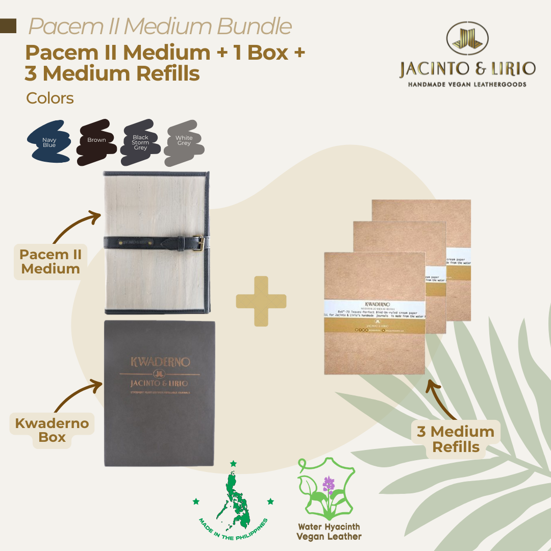 A bundle composed of a classy black storm grey journal, gift box packaging, and three medium notebook refills as perfect gifts for notetakers and jetsetters.
