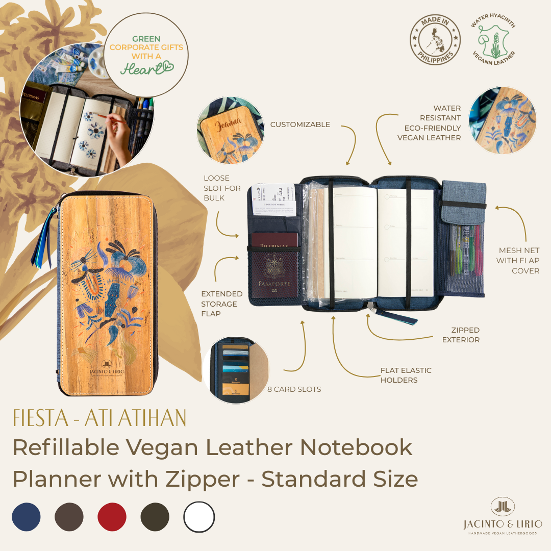 Refillable Vegan Leather Fiesta Traveler's Notebook Planner with Zipper - Standard Size