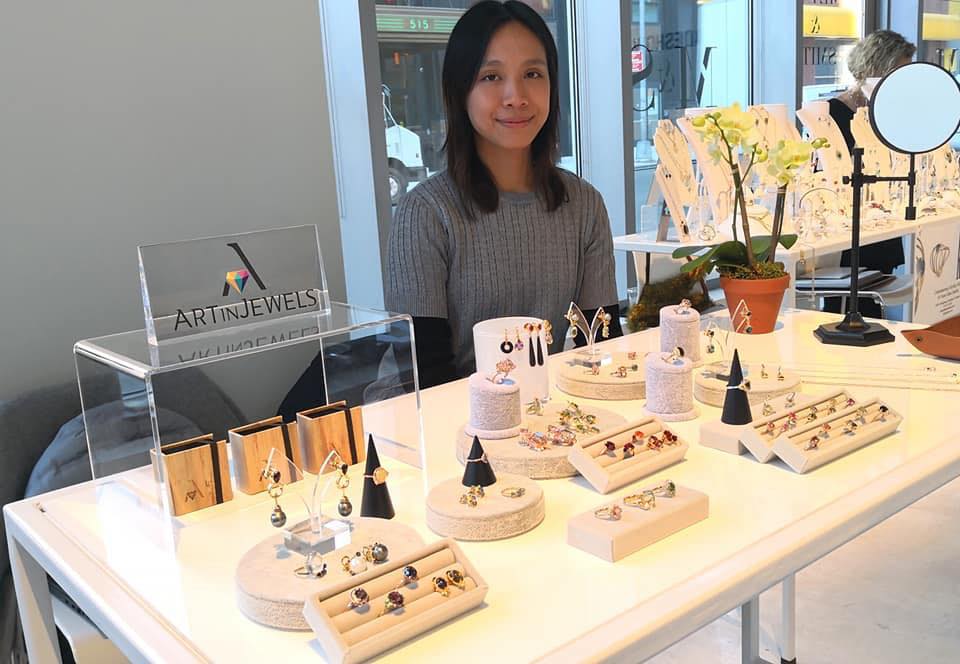 Jacinto & Lirio's Earring Jewelry Box and Necklace Pouch Packaging exhibited in Art in Jewel's exhibit in New York.