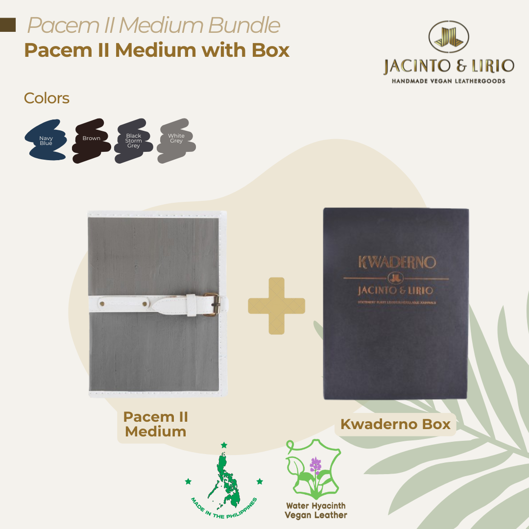 A bundle composed of a classy white grey journal and gift box packaging as perfect gifts for notetakers and jetsetters.