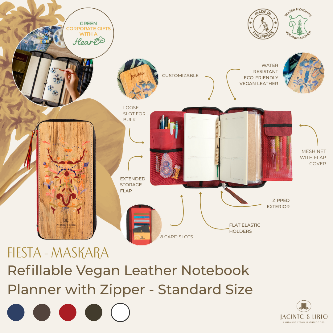 Refillable Vegan Leather Fiesta Traveler's Notebook Planner with Zipper - Standard Size
