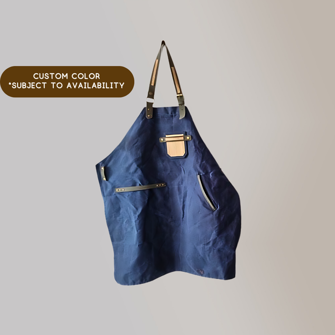 Water Resistant Waxed Canvas Vegan Leather Family Matching Apron with Adjustable Neck Strap, Chest Pockets and Pen Holder for Adult and Child