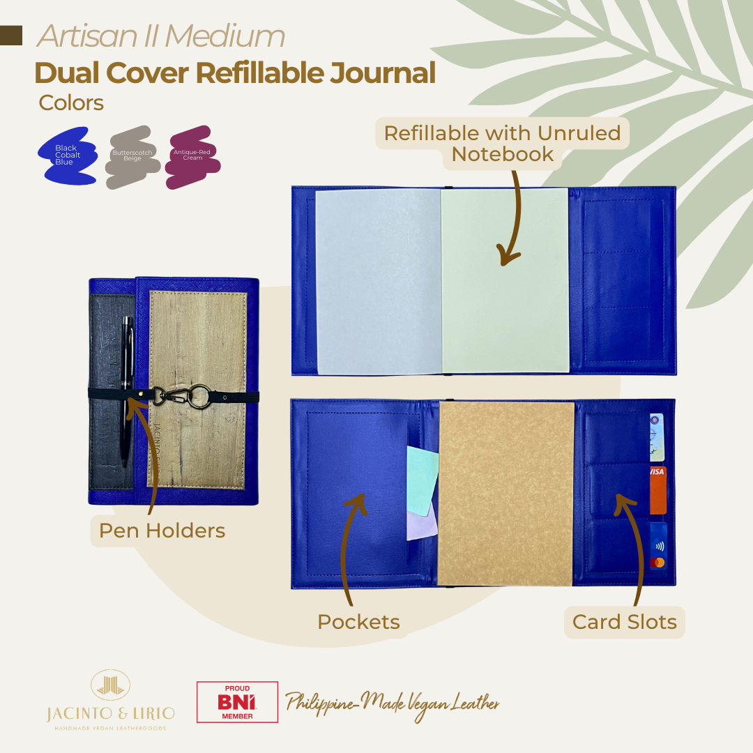 Artisan II Medium Dual Cover Refillable Vegan Leather Journal with Gift Box Packaging Bundle - Jacinto & Lirio