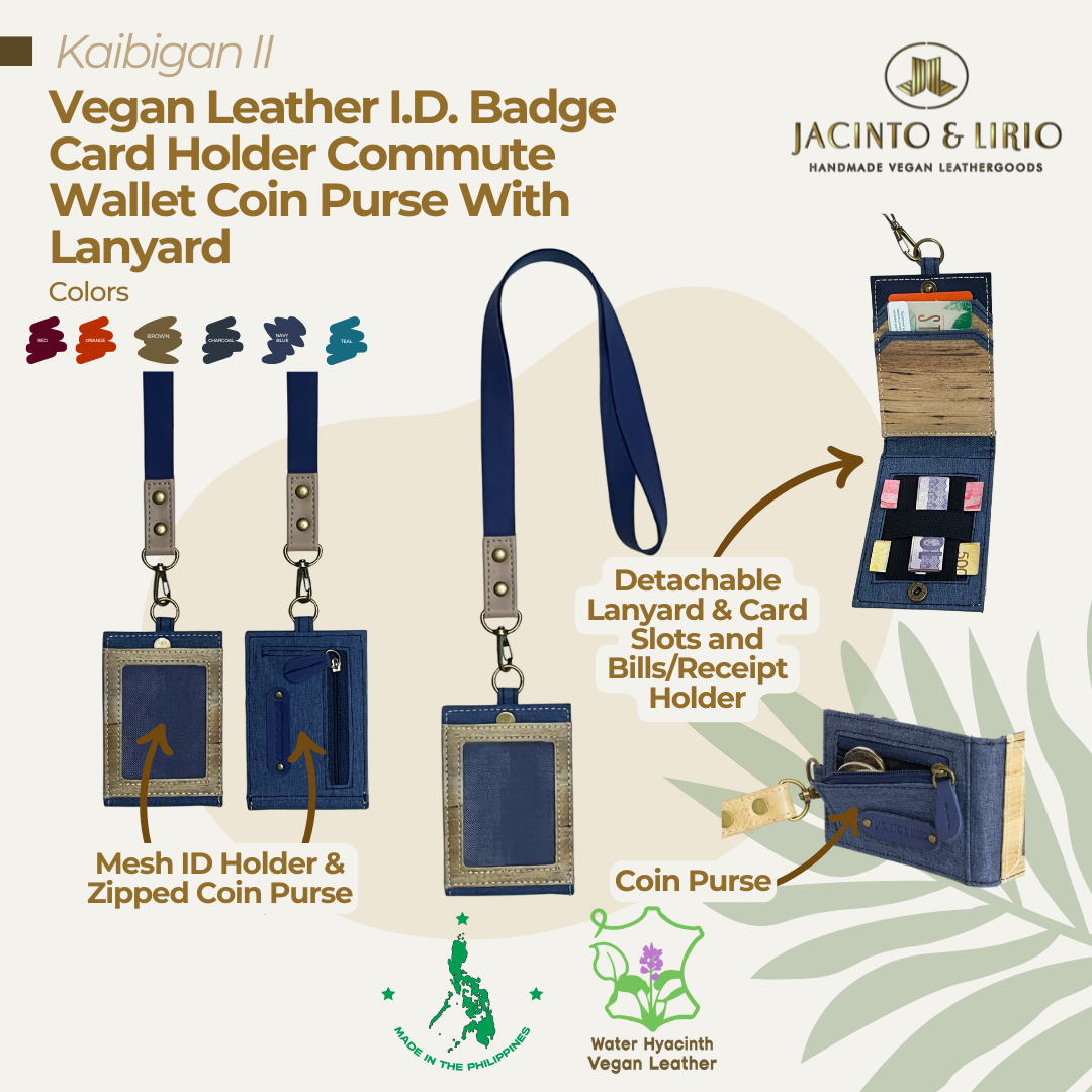 Kaibigan II Vegan Leather ID Badge Card Holder Commute Wallet Coin Purse with Leather Lanyard