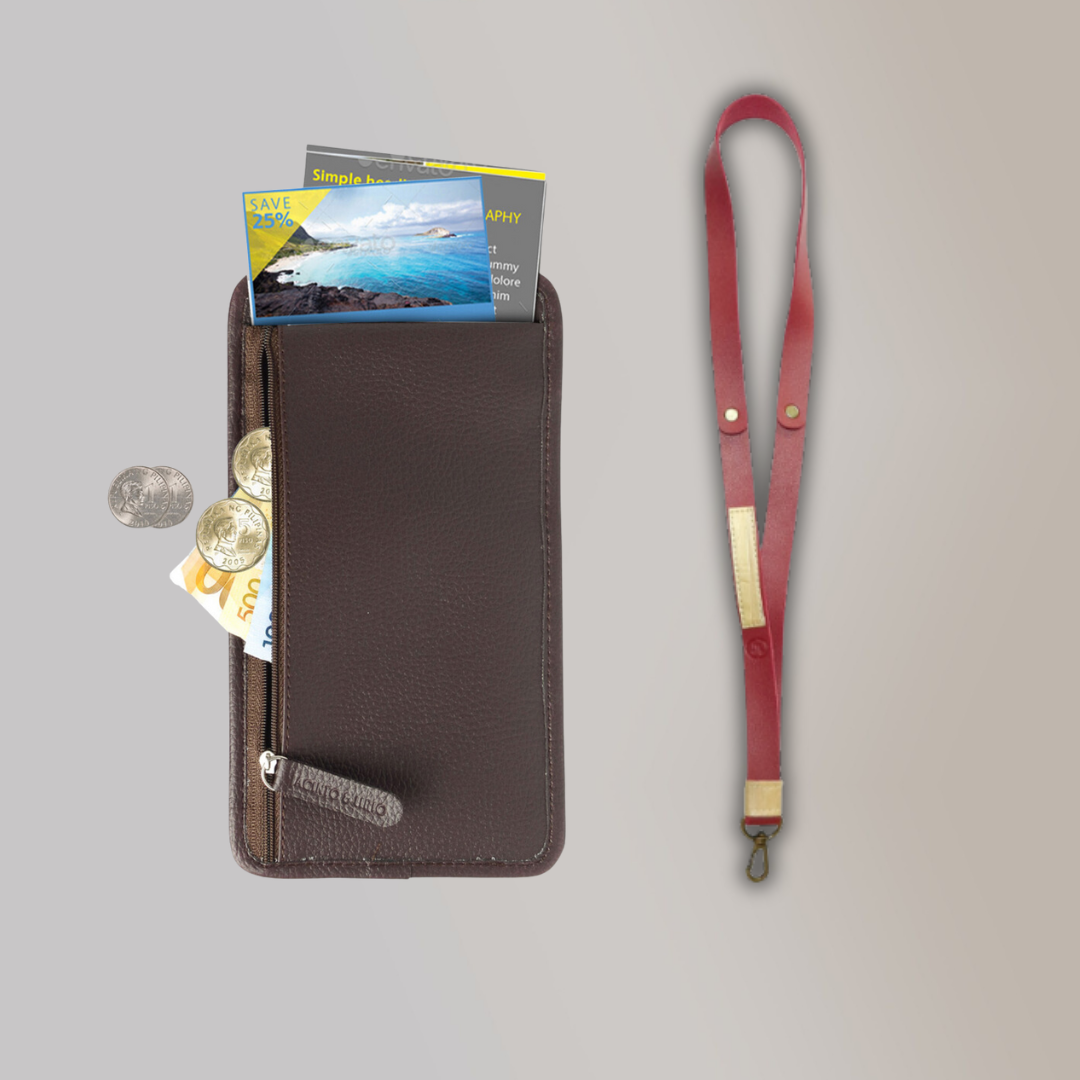 Lakbay Travel Essentials Kit - Dark brown Colored Lakbay and Burgundy Colored Lanyard