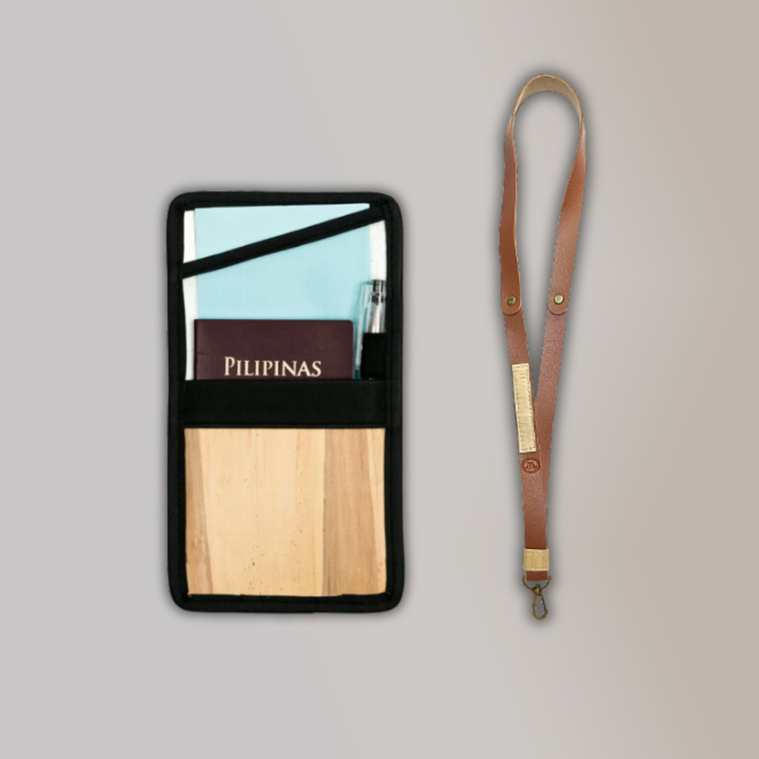Lakbay Travel Essentials Kit - Black Colored Lakbay and Camel Brown Colored Lanyard