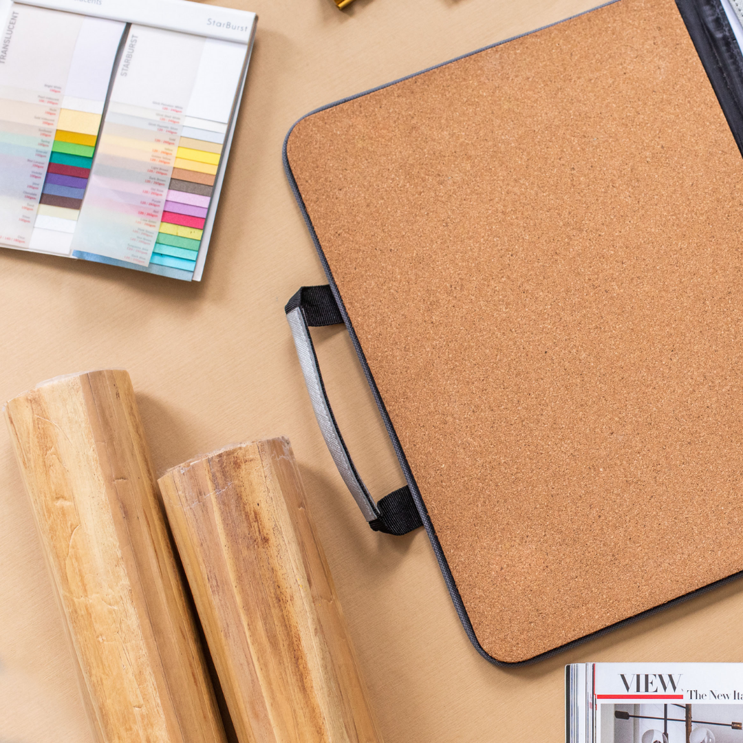 A planner with corkboard on its inner flap