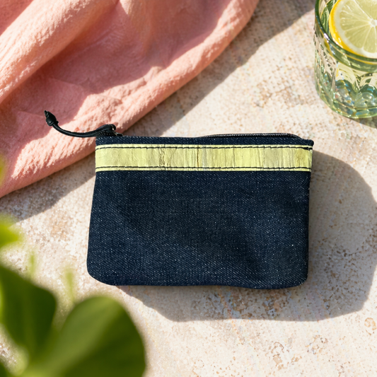 Maong Pouch with Vegan Leather Strip Accent, Pouches, Ecoingenuity Inc., Jacinto & Lirio. - Jacinto & Lirio