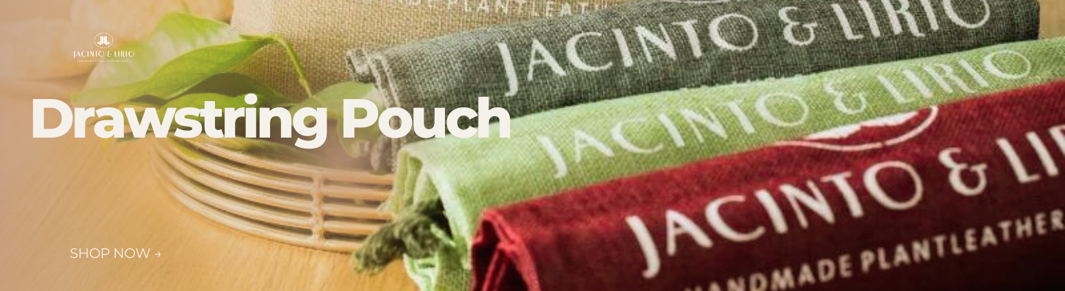 Rolls of drawstring pouches in different colors with the same logo.