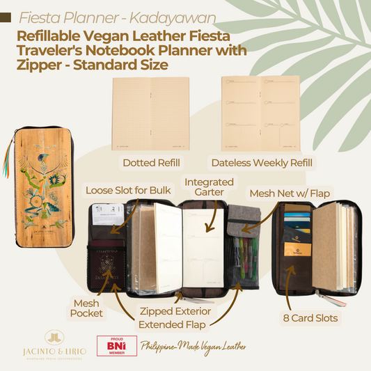 Refillable Vegan Leather Fiesta Traveler's Notebook Planner with Zipper - Standard Size (Kadayawan)