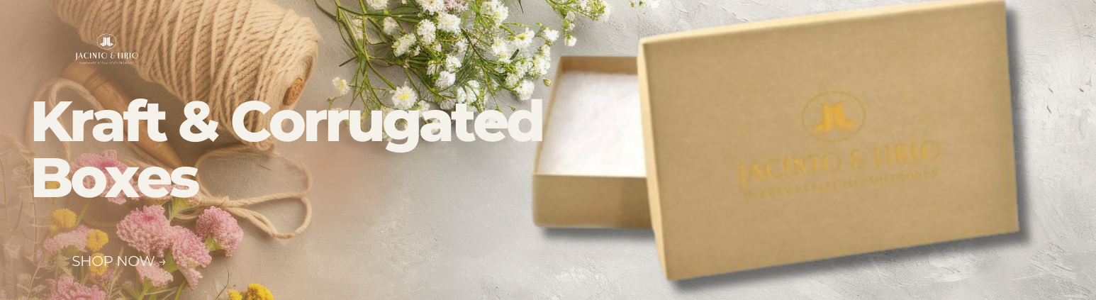 A kraft cardboard box with a golden logo on it.