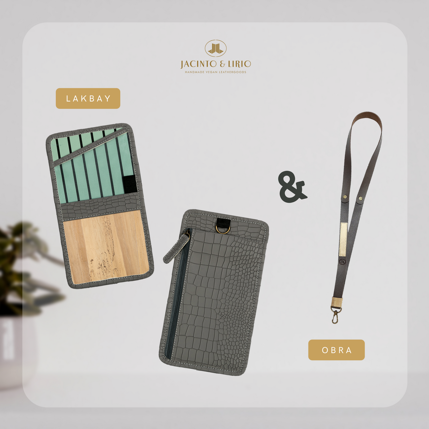 A gray phone holder with a matching detachable lanyard.