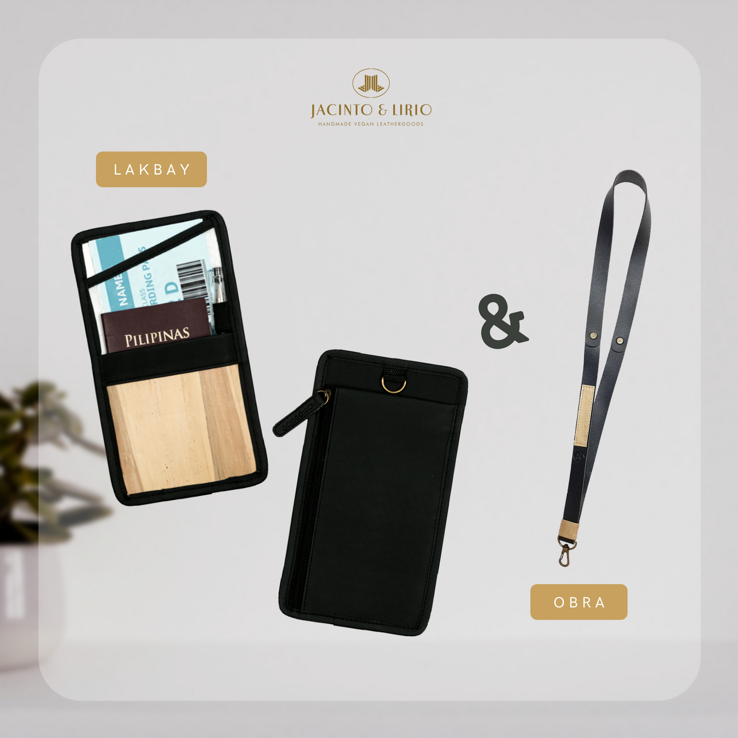 A black phone holder with a matching detachable lanyard.