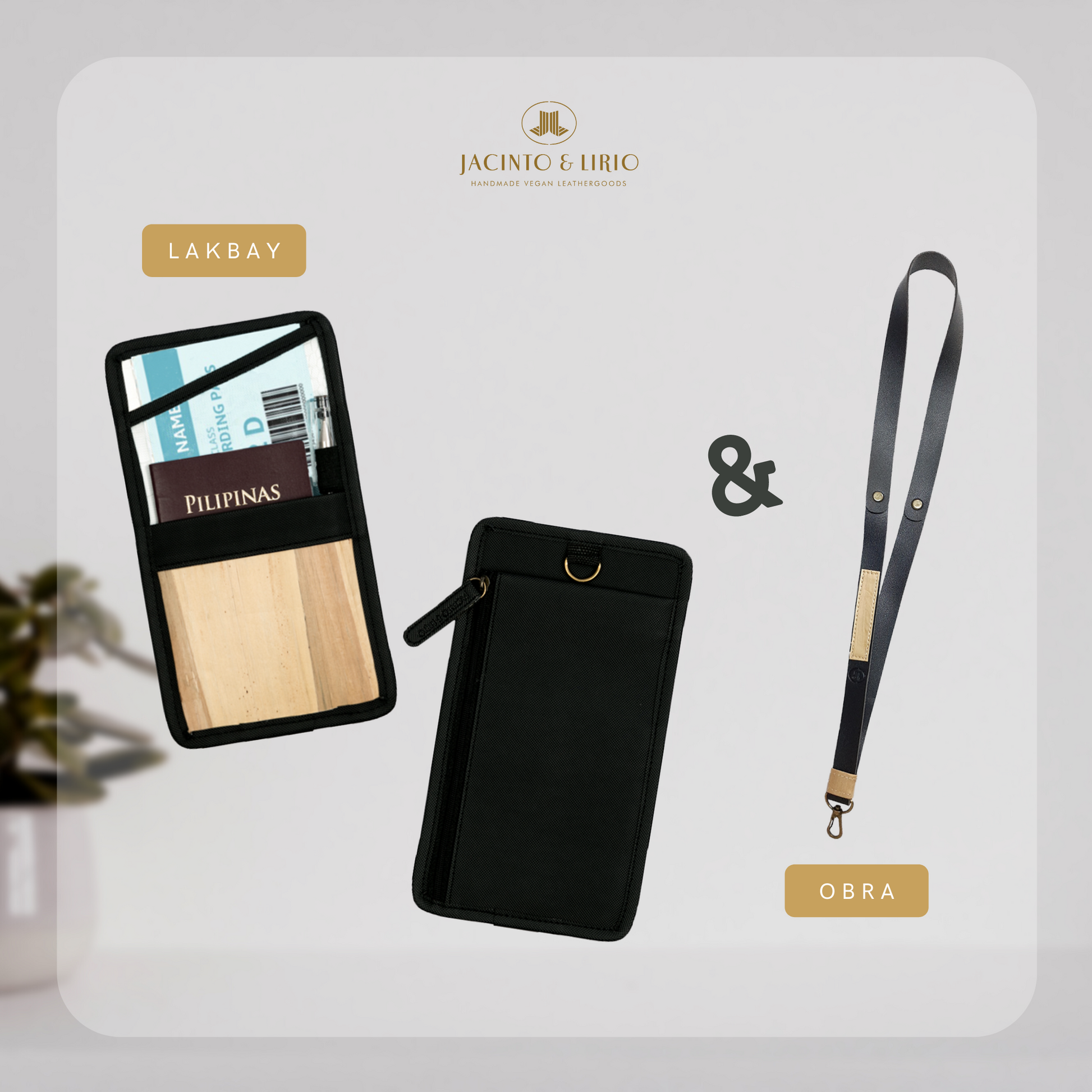 A black phone holder with a matching detachable lanyard.